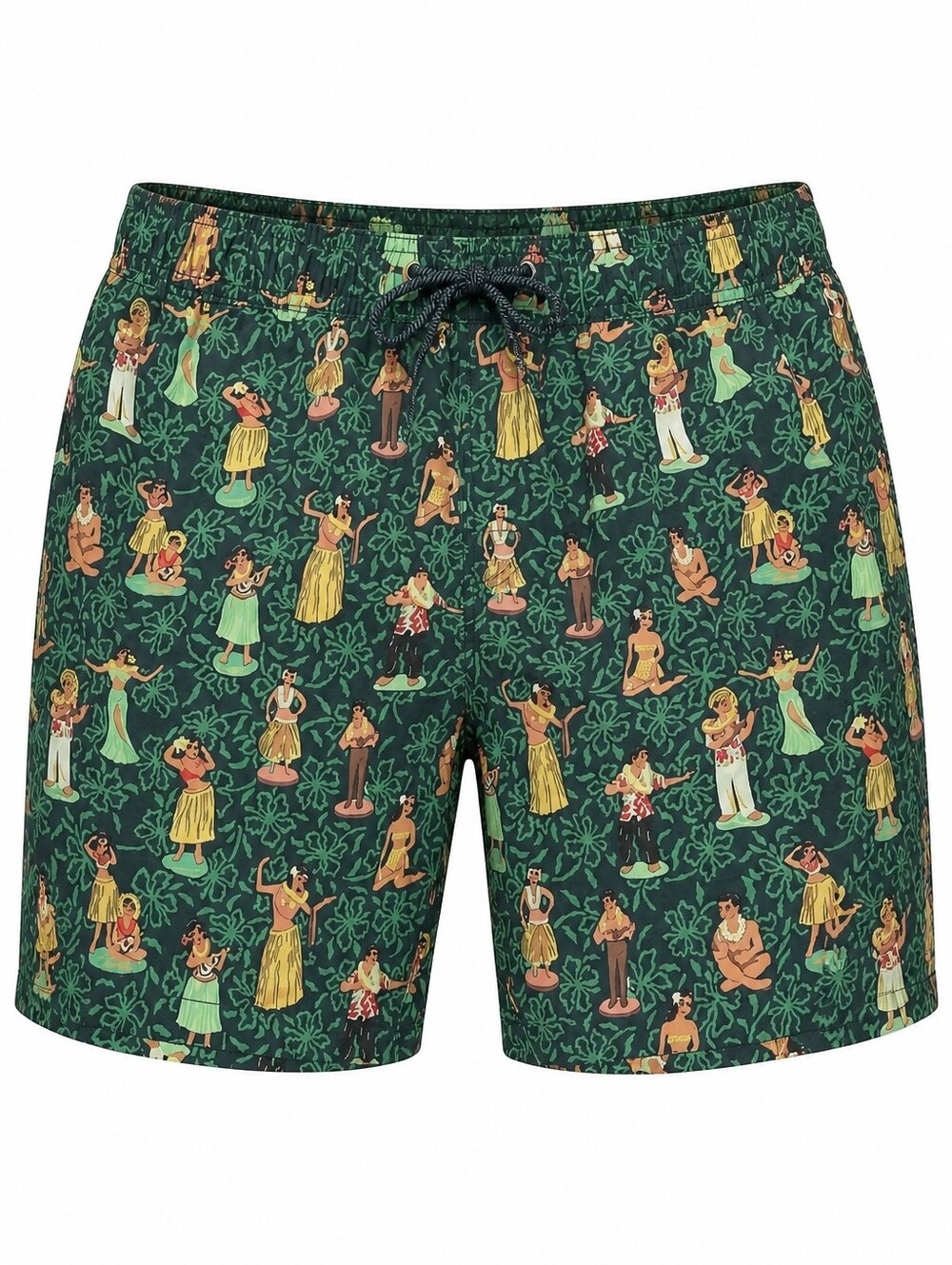 Reyn Spooner men's swim trunks Hula Nodders green botanical print